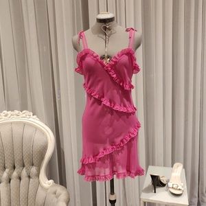 La Vie En Rose Pink Sheer Ruffled Babydoll Slip
